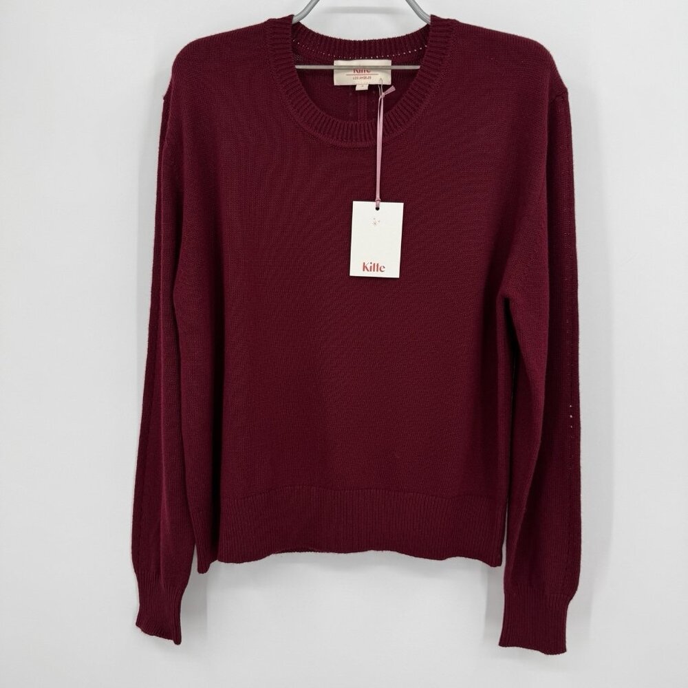 Kilte Collection Cotton-Cashmere Clara Pullover Crewneck Sweater Burgundy 3 L/XL